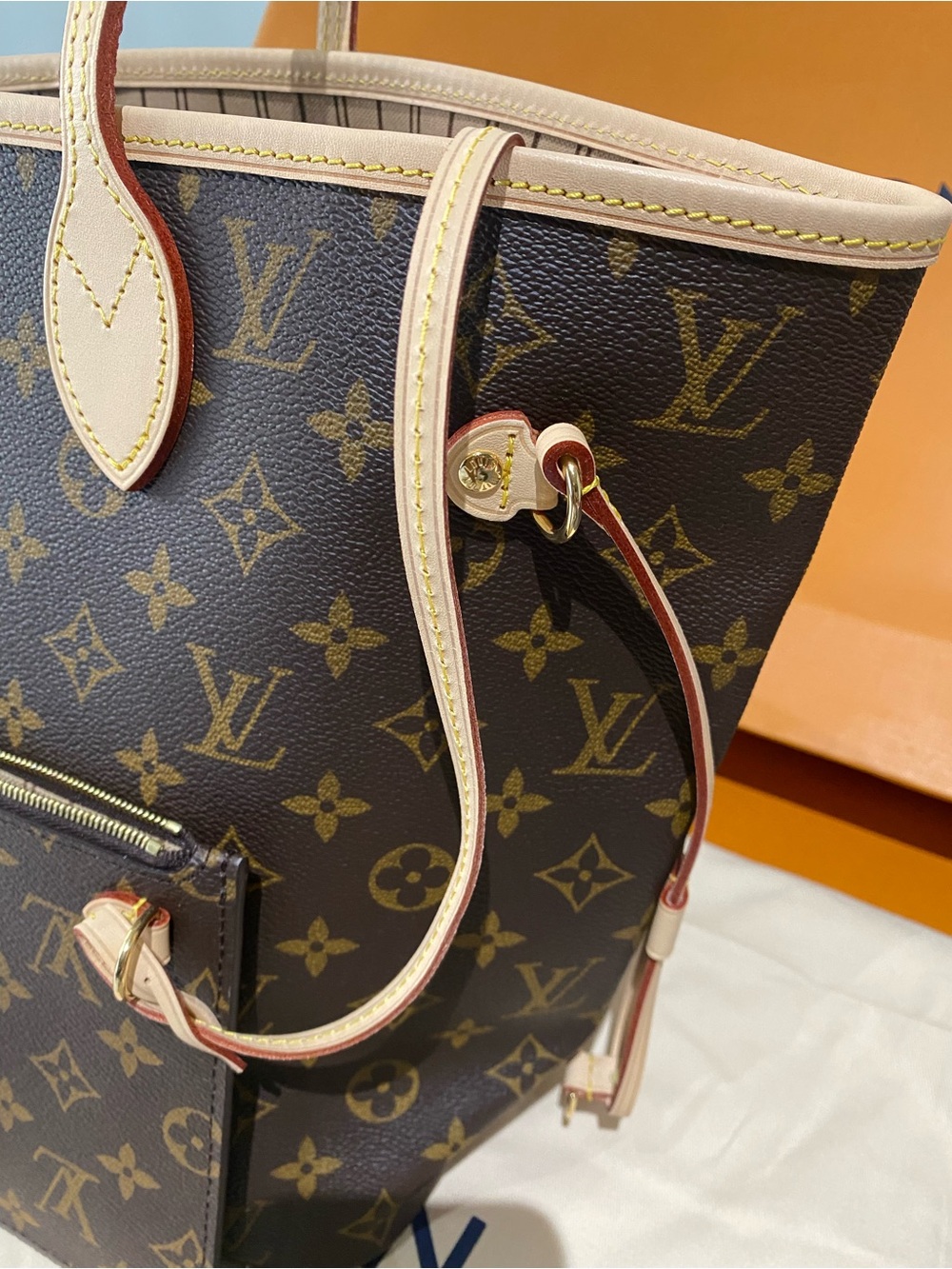 Louis Vuitton Monogram Neverfull Tote in Brown with Beige Trim - Picture 11 of 13